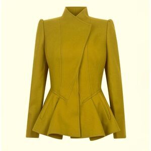 Ted Baker Women’s Wrenn Chartreuse Green Wool Cashmere Blend Peplum Blazer Jacke